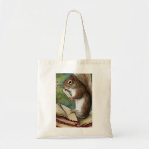 Tote Bag Écureuil à l'aquarelle lisant un livre