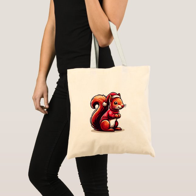 Tote Bag Écureuil de Noël avec chapeau de Noël, écureuil de (Devant (produit))