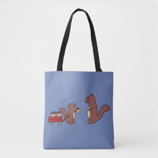 Tote Bag Écureuil mignon partageant un chariot des glands