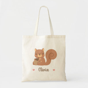 Tote Bag Écureuil Mignon Tenant un Gland Personnalisé