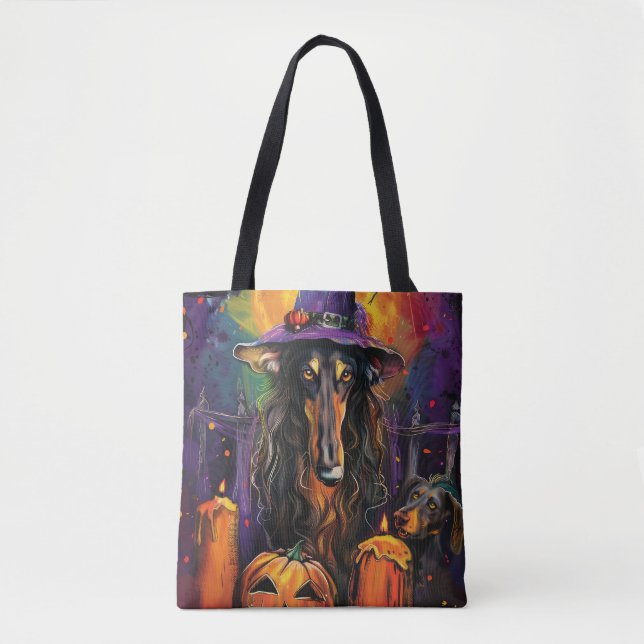 Tote Bag Éffrayant Afghan Hound Halloween sorcière et Citro (Devant)