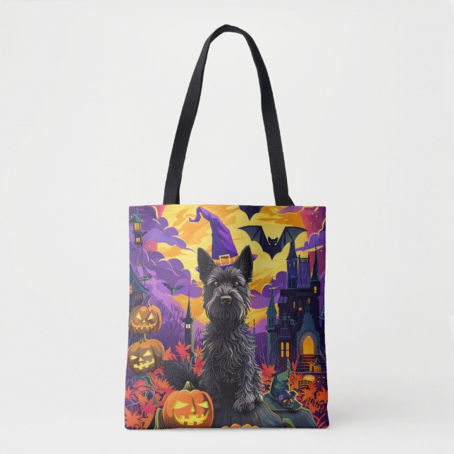 Tote Bag Éffrayant écossais Terrier Citrouille de sorcière  (Devant)