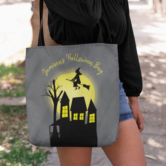 Tote Bag Éffrayant Halloween sorcière personnalisée (Halloween cute haunted house classic witch. )