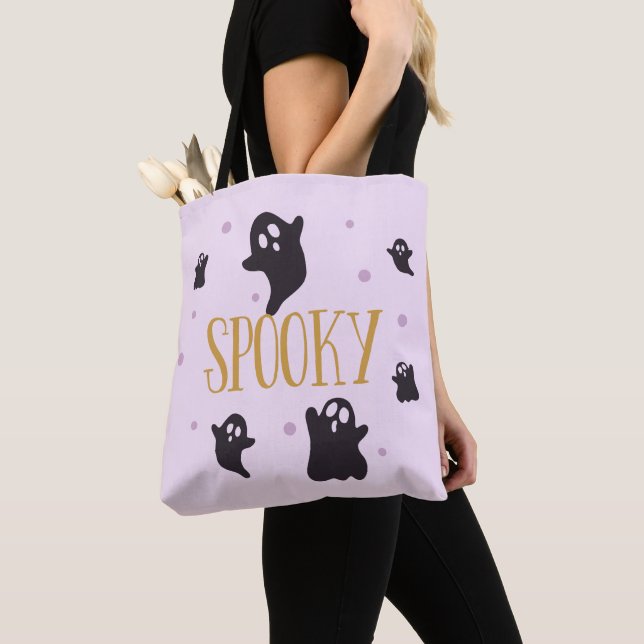 Tote Bag Éffrayant mignon Fantômes clair violet Halloween (De près)