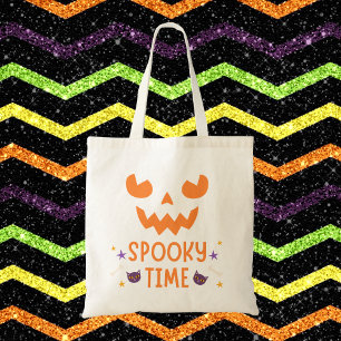 Tote Bag Éffrayant temps visage Citrouille avec chats Hallo