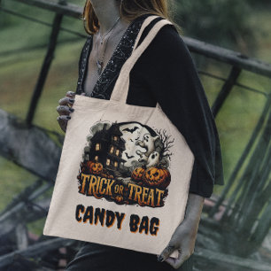 Tote Bag Éffrayante nuit d'Halloween avec fantômes et citro