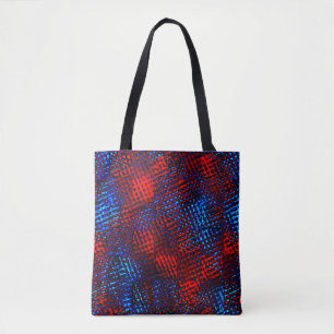 Tote Bag Égratignures croisées rouges et bleues en carré ou