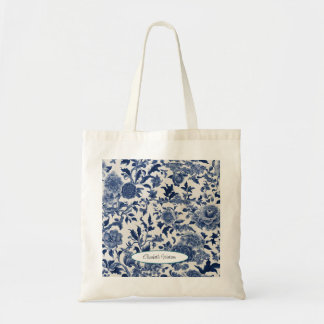 Tote Bag Élégance de porcelaine personnalisable : Floral bl