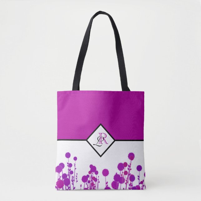 Tote Bag Élégance fleurit : Monogramme personnalisé Fourre- (Devant)