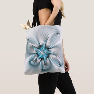 Tote Bag Élégance florale Art moderne Abstrait bleu fractal