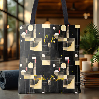 Tote Bag Élégance Intemporelle Abstrait – Noir, Or, Blanc