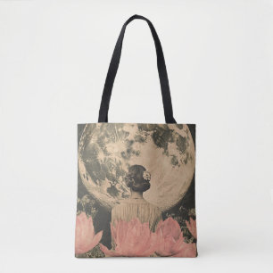 Tote Bag Élégance Lune - Vue arrière d'une femme avec Lune