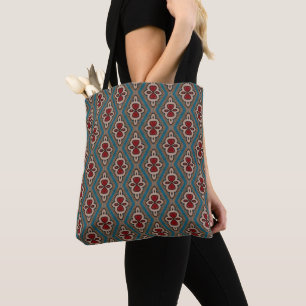 Tote Bag Elégance Motif Carrelage Cyan Rouge Cuivre Azulejo