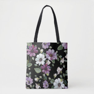 Tote Bag Elégance motif sans couture avec fleurs cosmos