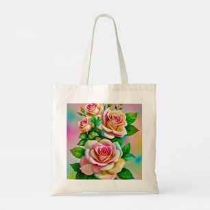 Tote Bag Élégance Roses Rose et Jaune Aquarelle Pastel