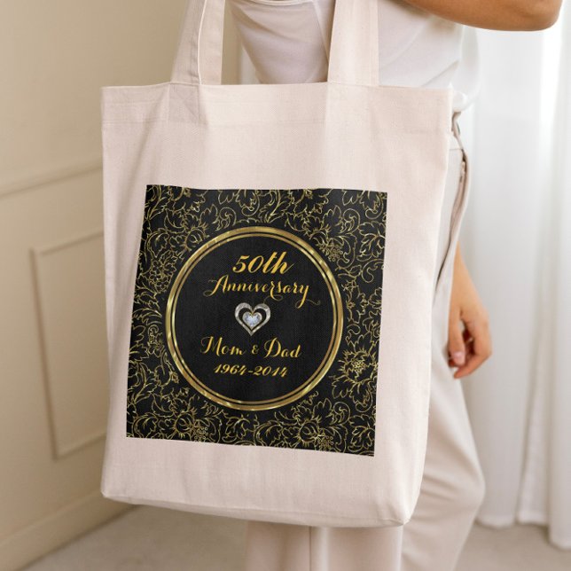Tote Bag Élégant 50e anniversaire de Mariage Black & Gold (Créateur téléchargé)