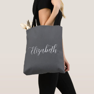 Tote Bag Élégant Abigail Script Nom personnalisé Gris