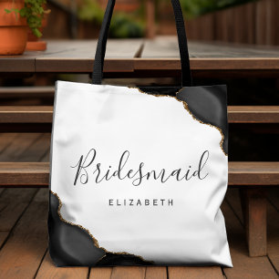 Tote Bag Élégant Agate Or Noir Demoiselle d'Honneur