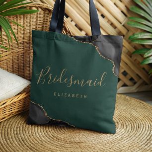 Tote Bag Élégant Agate Vert Or Noir Demoiselle d'Honneur