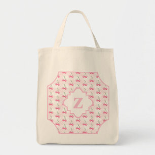 Tote Bag Elégant aquarelle rose cerisier Monogramme