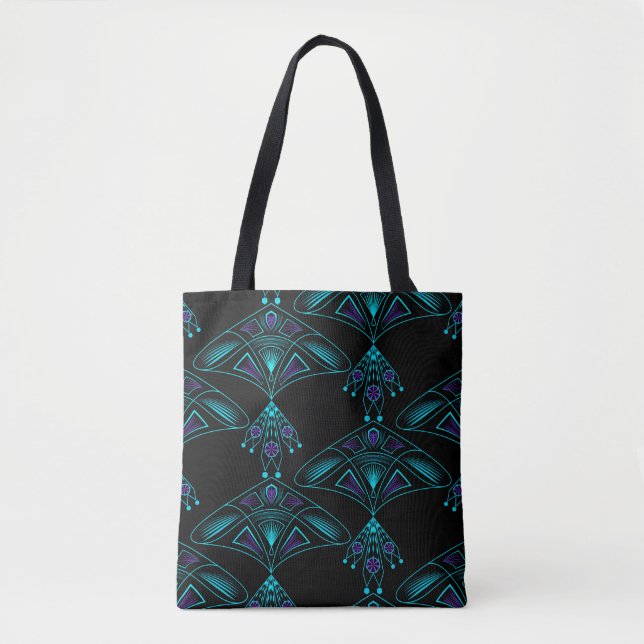 Tote Bag Elégant art noir déco bijoux abstrait bleu eleme (Devant)