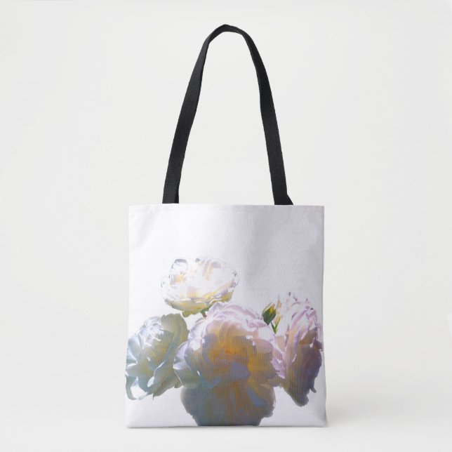 Tote Bag Elégant blanc pêche orange roses (Devant)