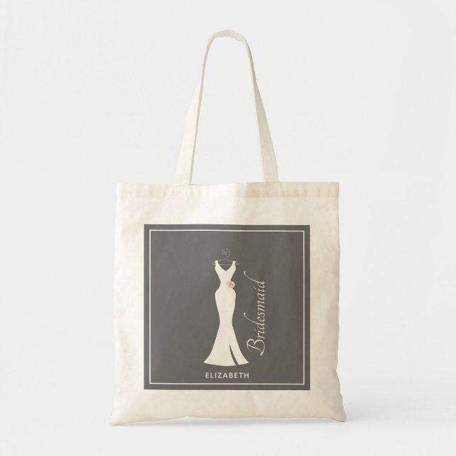 Tote Bag Elégant blanc sur gris - Bridesmaid (Devant)
