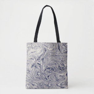 Tote Bag Elégant bleu et Marbre blanc spiral