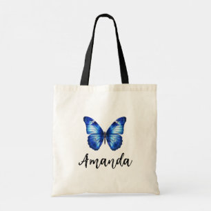 Tote Bag Elégant Bleu Nom Papillon Fille