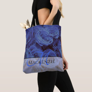 Tote Bag Elégant bleu rose bleu foncé fleurs bleu bleu flor