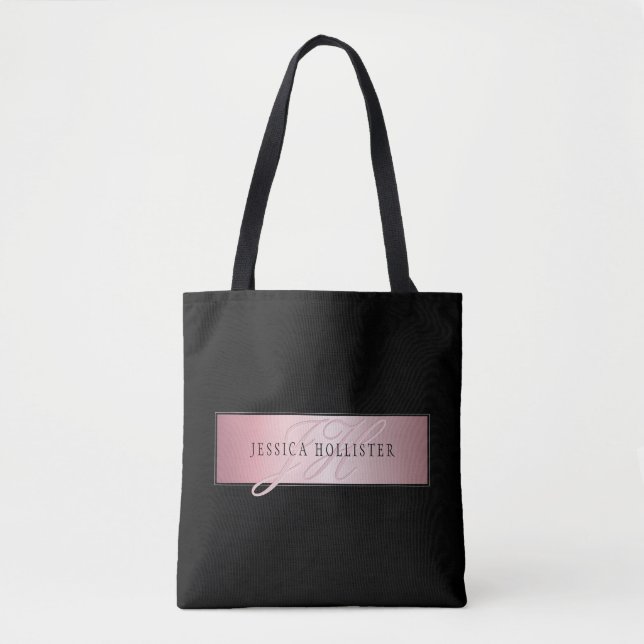 Tote Bag Elégant Blush Faux Rose Gold | Nom et initiales (Devant)