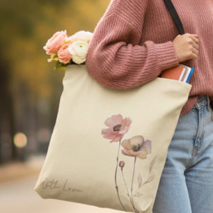 Tote Bag Élégant Boho Aquarelle Fleur Sauvage Beurre Rouge