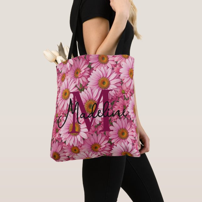Tote Bag Élégant boho chic flores rose pâle (De près)