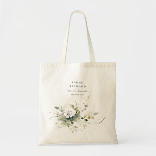 Tote Bag Élégant Boho moderne Abstrait vert blanc floral