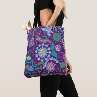 Tote Bag Elegant Boho Purple Floral
