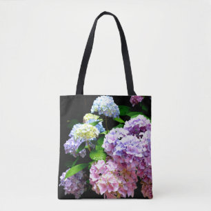 Tote Bag Elégant boho rose pourpre bleu florales hydrangées