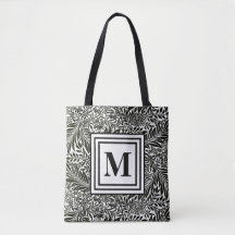 Élégant Botanique Noir et Blanc Monogramme