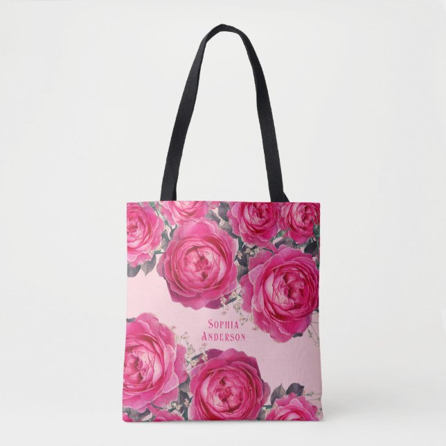 Tote Bag Elégant Bouquet de Roses personnalisé (Devant)