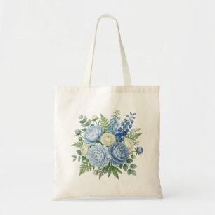Tote Bag Élégant Bouquet Floral de Pivoine Bleue Design Aqu