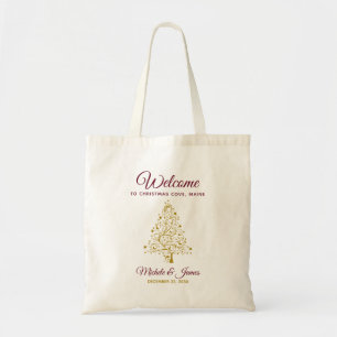 Tote Bag Elégant Burgundy Gold Winter Wedding Welcome