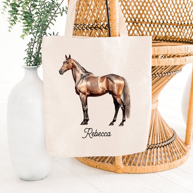 Tote Bag Élégant Cheval Brown Equestre Personnalisé Nom du  (Créateur téléchargé)