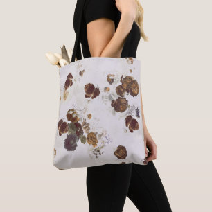 Tote Bag Elégant chic Beige Brown Rose Floral Toile