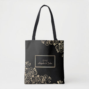 Tote Bag Elégant Chic Gold Flowers, Cadre