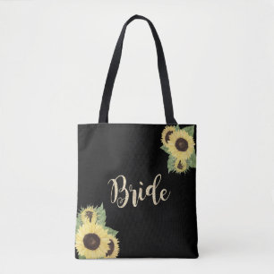 Tote Bag Élégant Chic Noir, Tournesols, Mariée