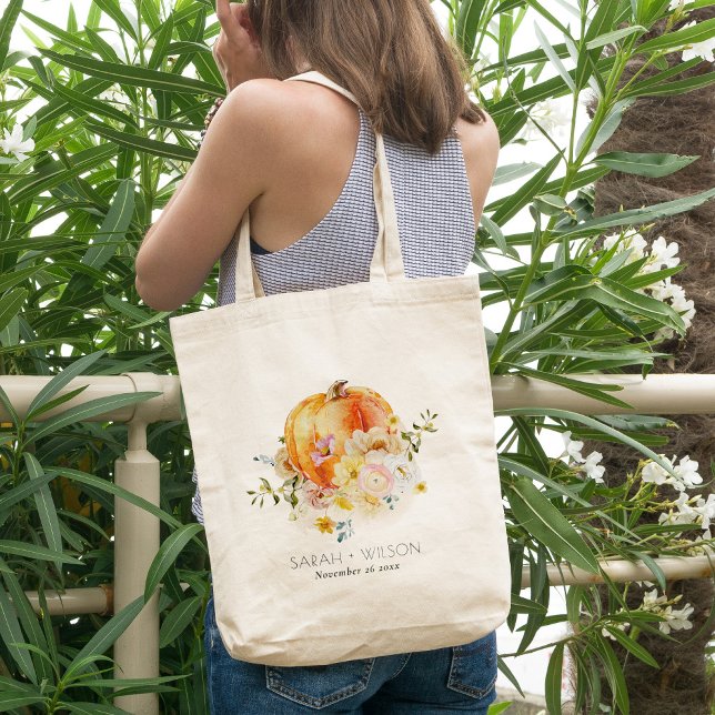 Tote Bag Élégant Citrouille blanc doux Mariage floral (Créateur téléchargé)