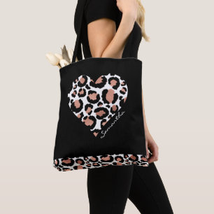 Tote Bag Élégant coeur de léopard noir