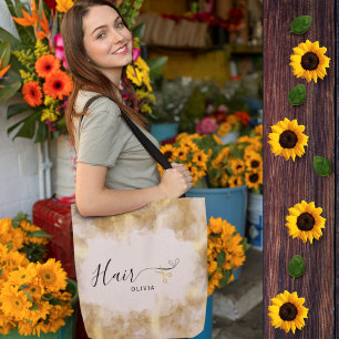 Tote Bag Elégant Coiffeur Ciseaux Or Coiffeur rose