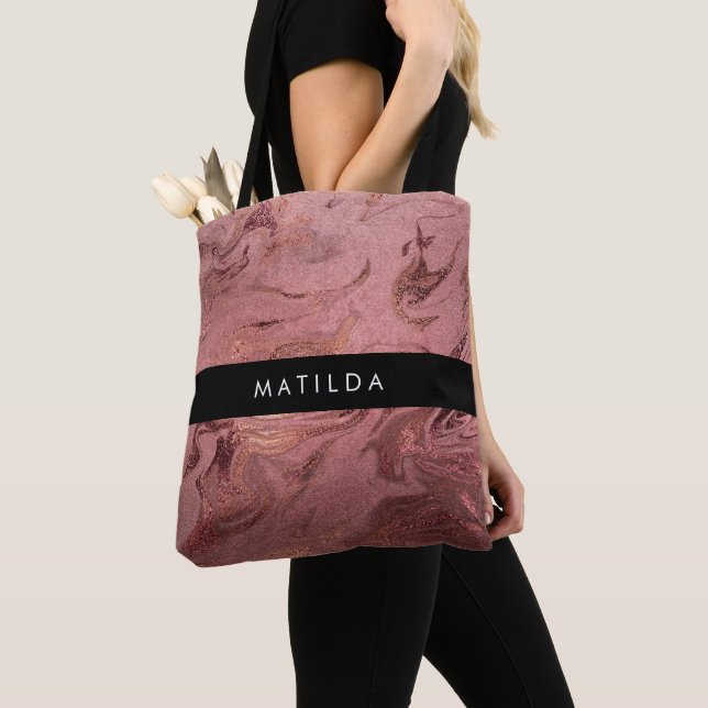 Tote Bag Élégant cuivre moderne rose or & marbre rouge (De près)