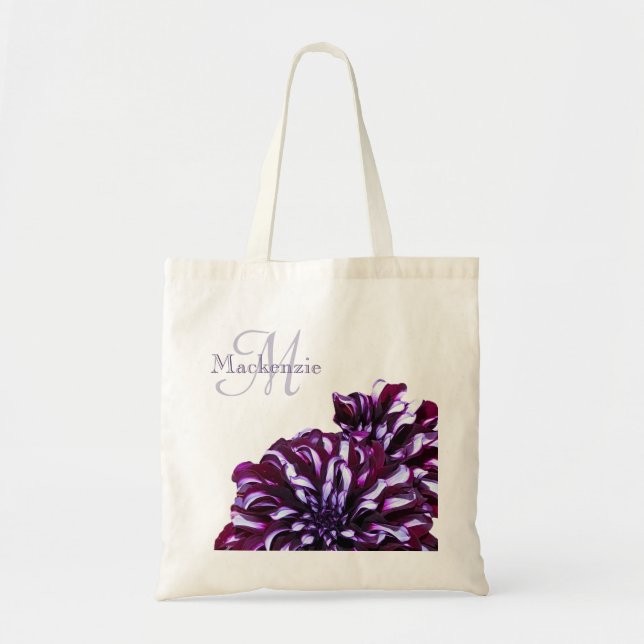Tote Bag Élégant dahlia violet fleurs monogramme nom person (Devant)