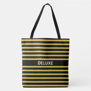 Tote Bag Élégant Deluxe sur fond noir et rayures dorées